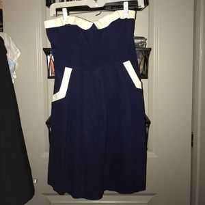 urban outfitters navy blue & white strapless dress