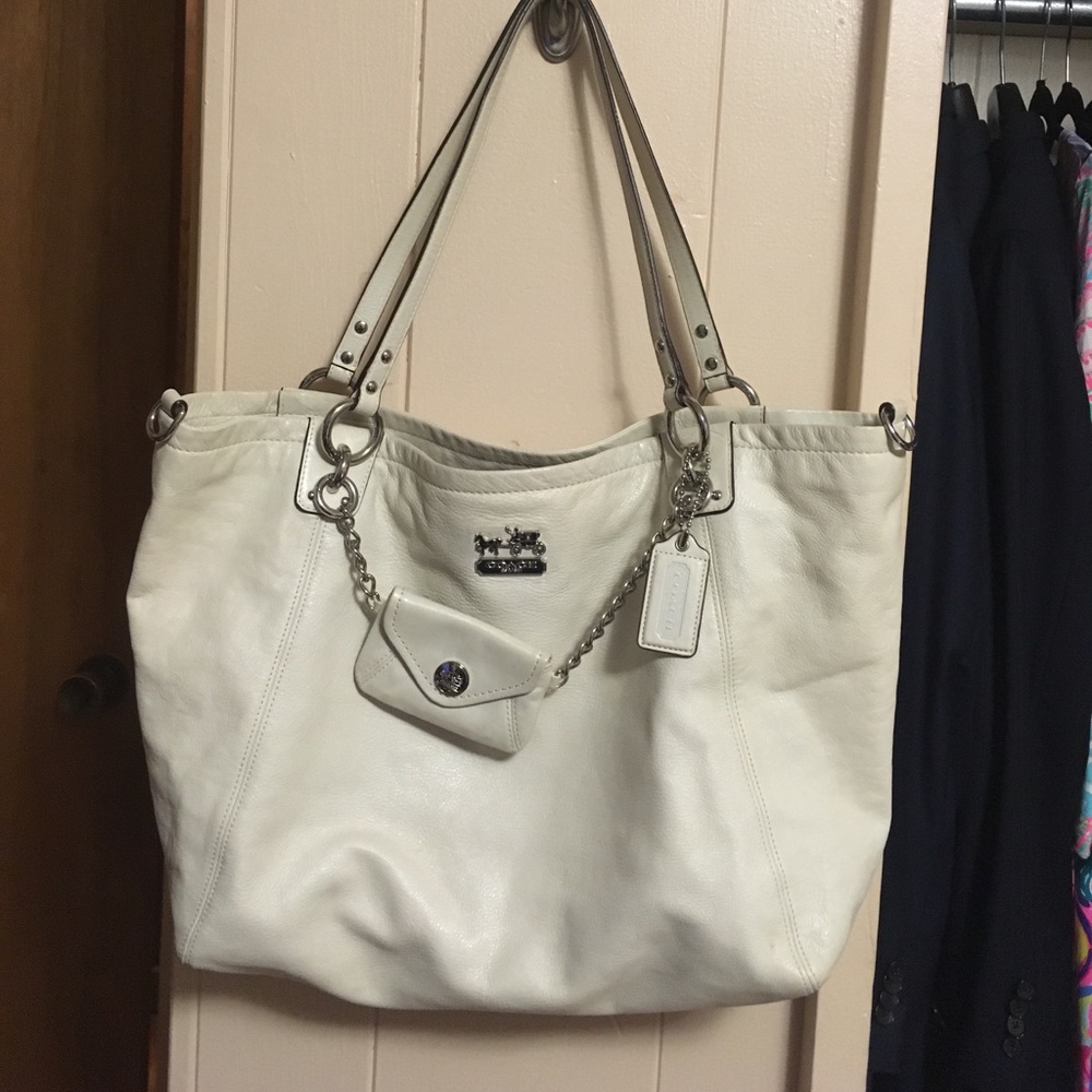 Coach white envelope charm tote bag XL