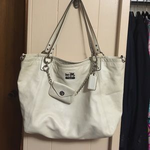 Coach white envelope charm tote bag XL