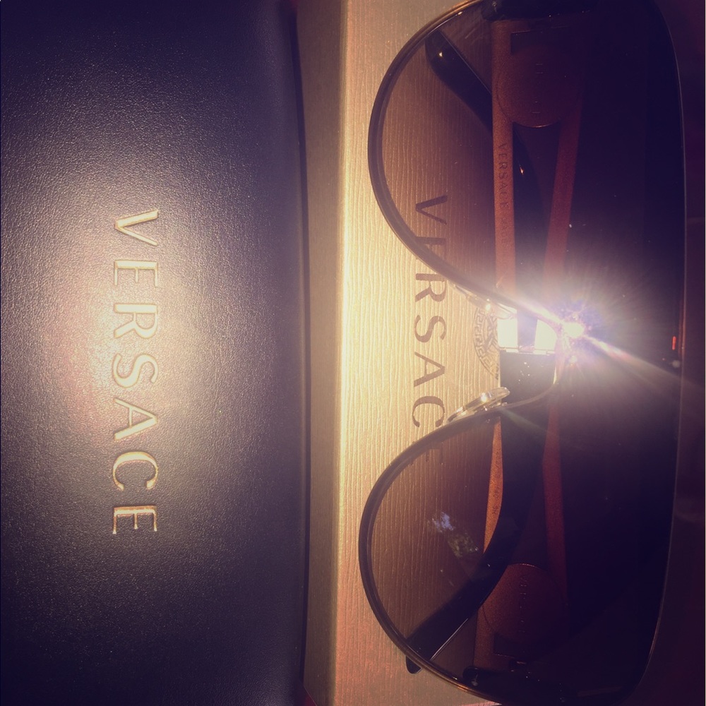 Versace sunglasses- metal shield frames in brown