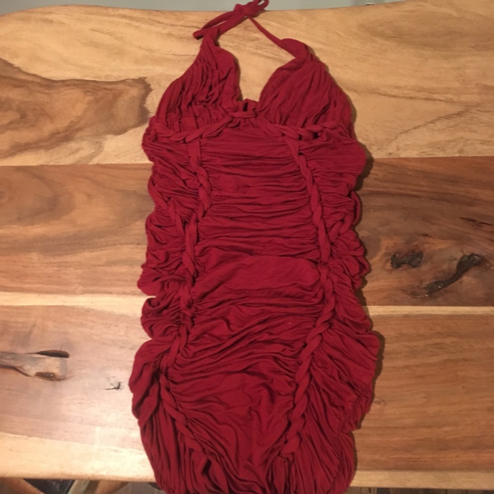 Sexy red ruched mini dress