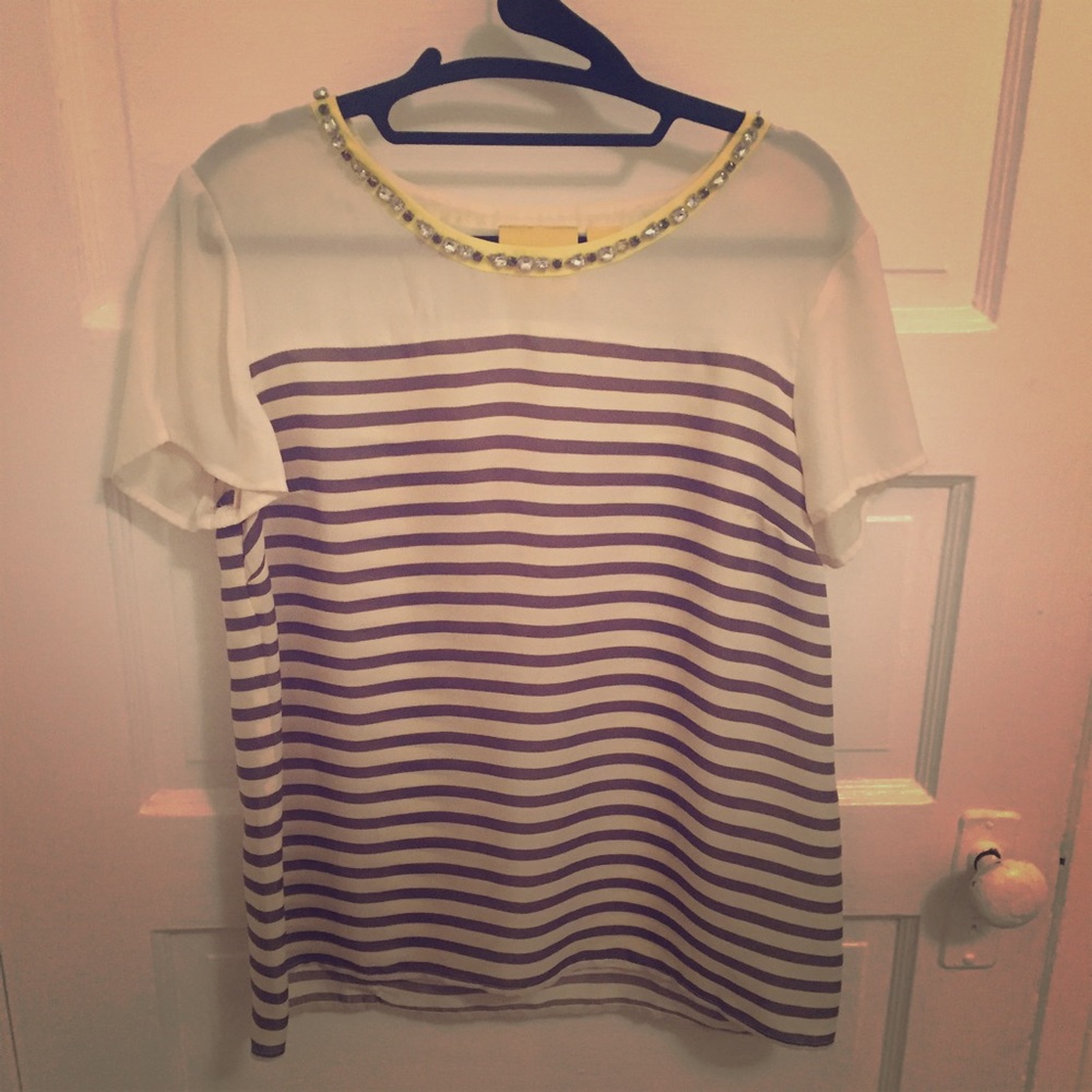 ANTHRO: Silk blouse w/ crystal neckline