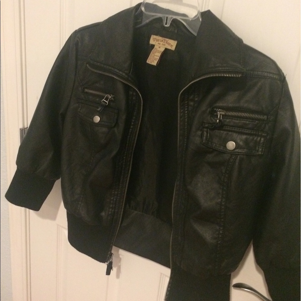 Faux Cropped Half Sleeve Leather Jacket