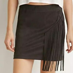 New w/ Tag faux suede fringe mini skirt black sz S Boho hippie western 70s