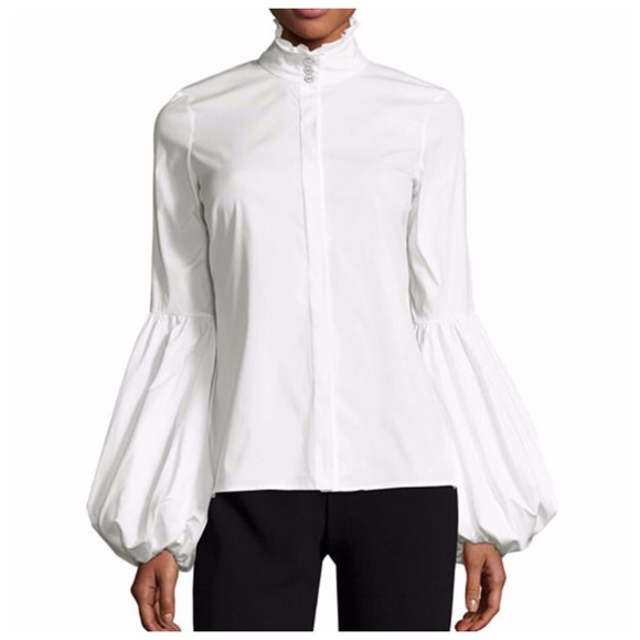 Tops - White Lantern Sleeve Ruffle Top
