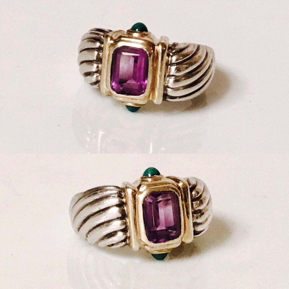David Yurman Amethyst Green Onyx Renaissance Ring - Picture 2 of 6