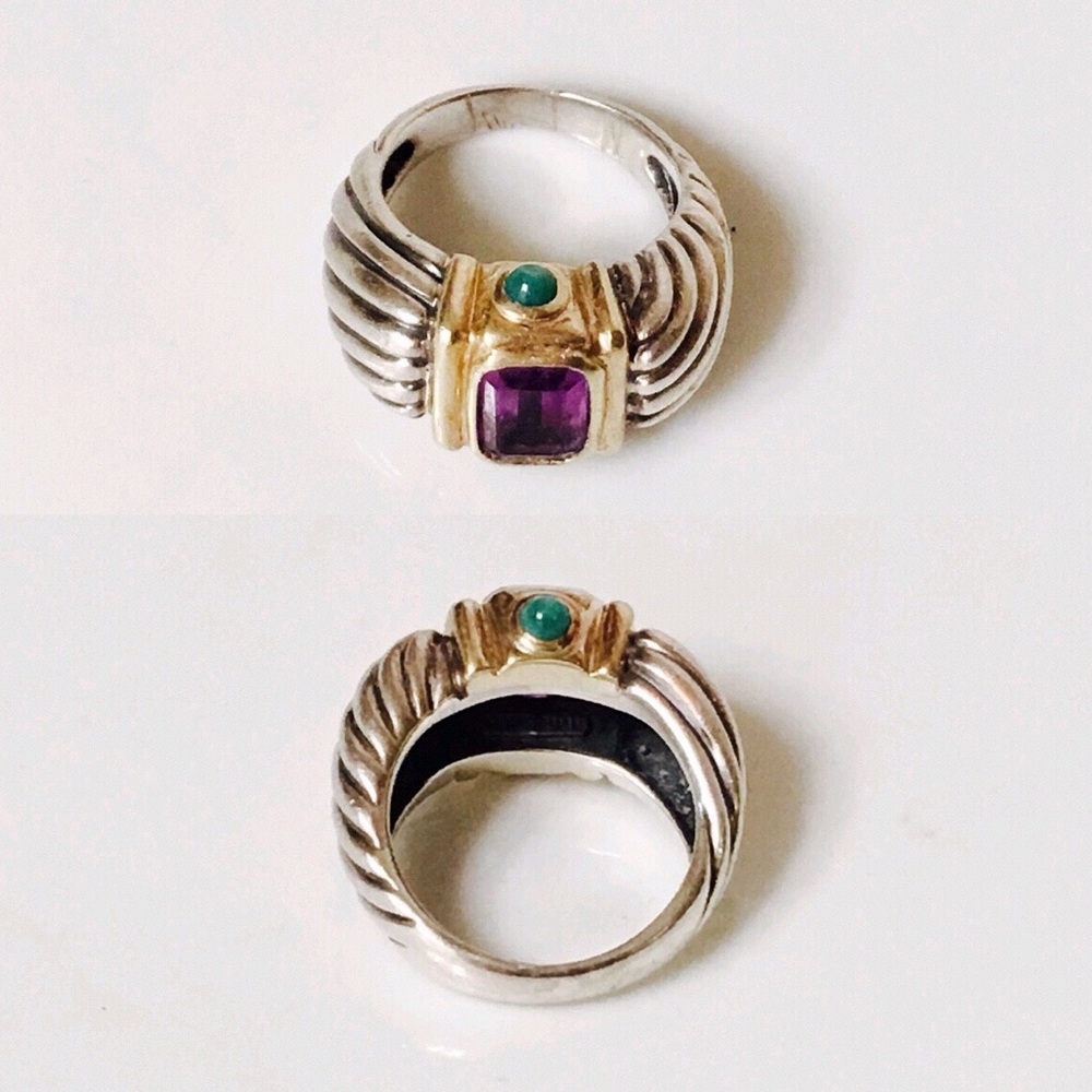 David Yurman Amethyst Green Onyx Renaissance Ring - Picture 3 of 6