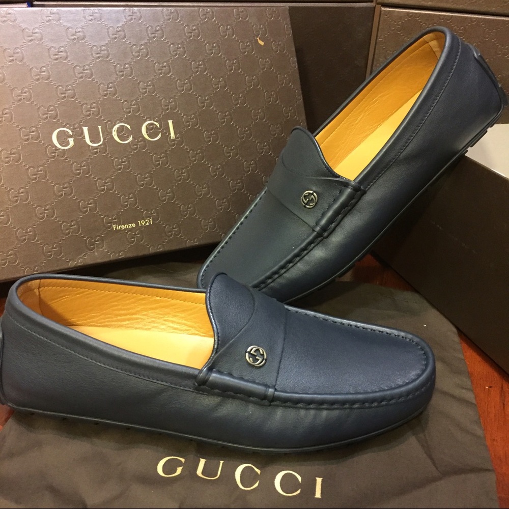 Gucci Blue Leather Slip On Loafers