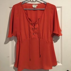 Anthropologie orange lace up shirt