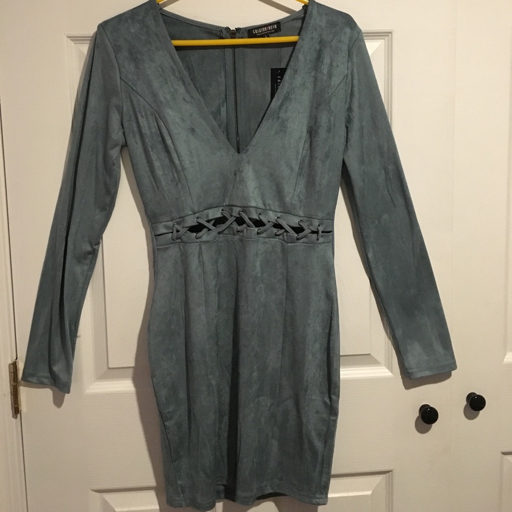 Greenish/grey suede fashion nova dress