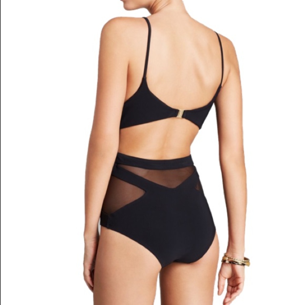 Caged Sundown Bonded One Piece SWIMSUIT Black NEW - Picture 2 of 4