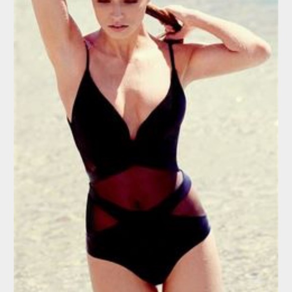 Caged Sundown Bonded One Piece SWIMSUIT Black NEW - Picture 3 of 4