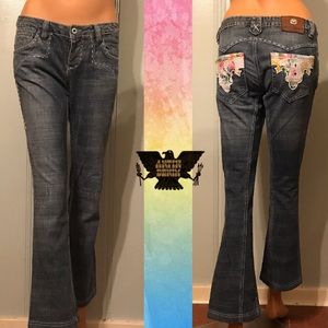 ANTIK DENIM Multi-Color Pocket Button Fly Boot Cut Jeans