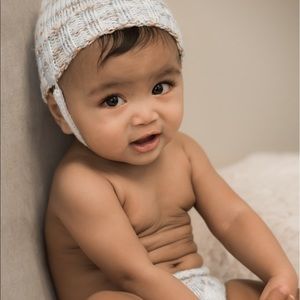 "Snow Angel" hand-knitted baby set.