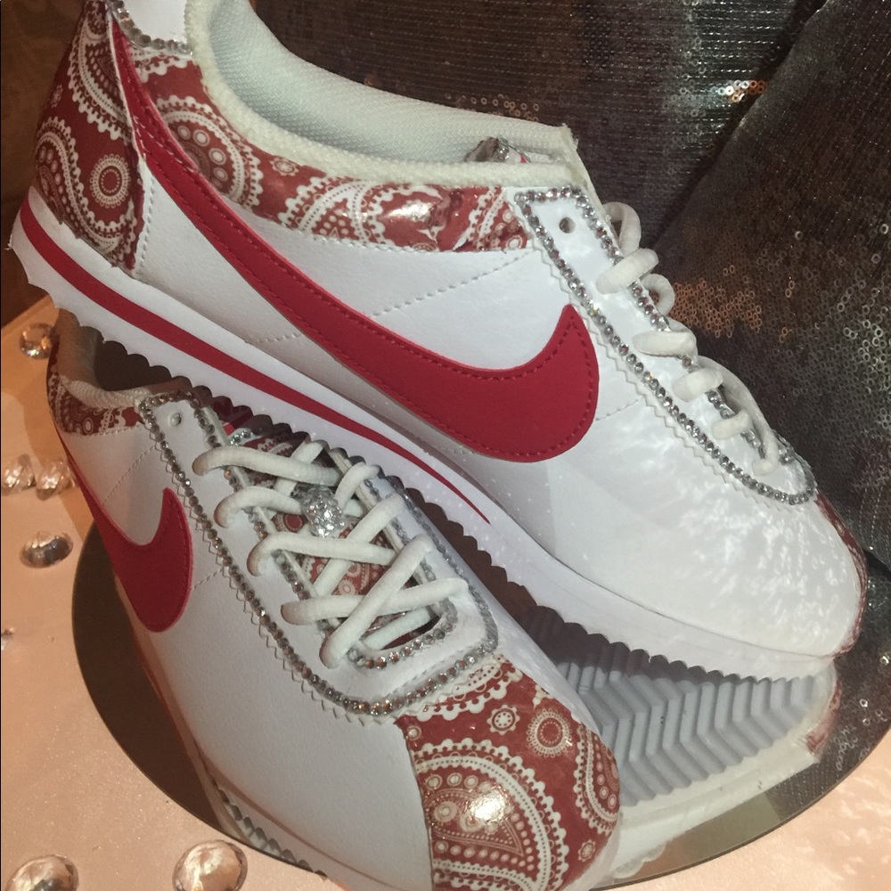 Custom Red Paisley & Bling Nikes