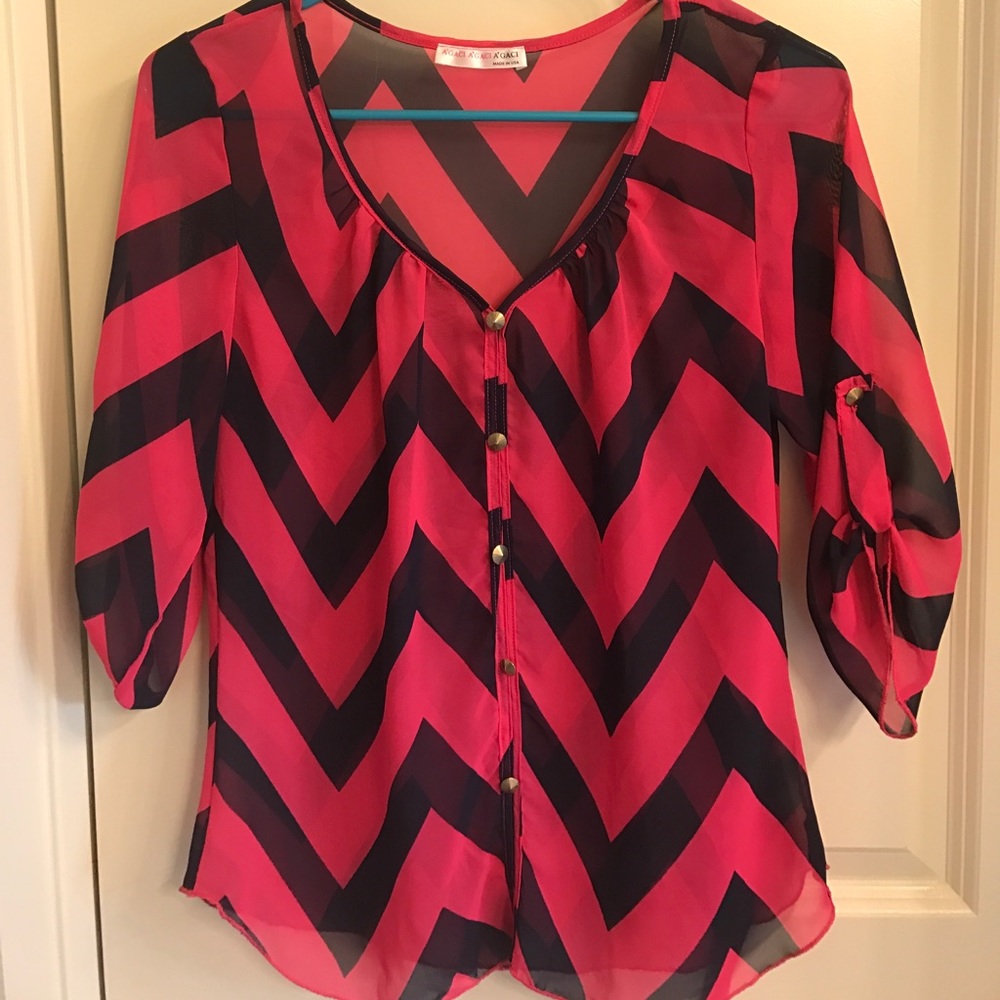 Shear pink/navy striped blouse