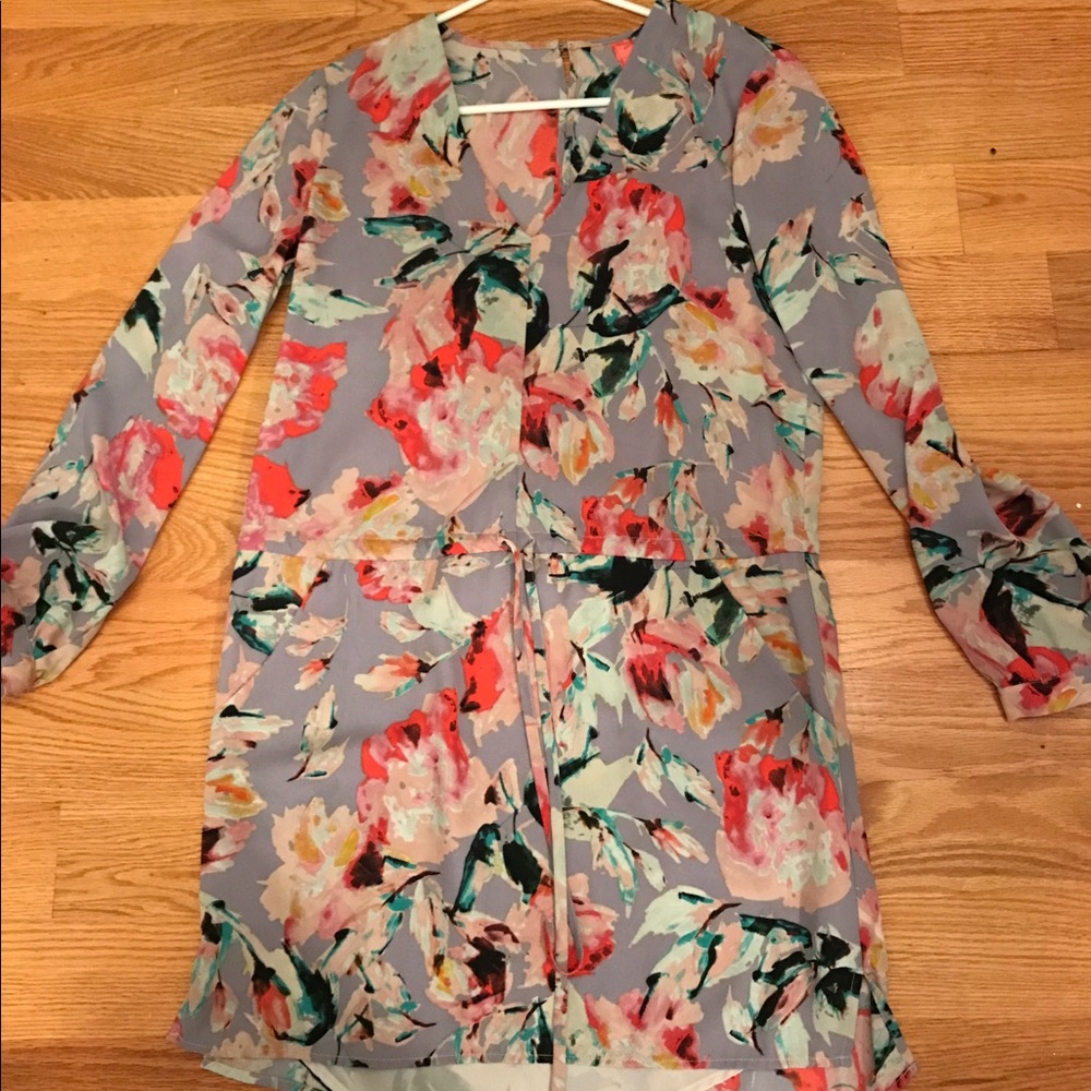 floral print long sleeve dress with tie waist