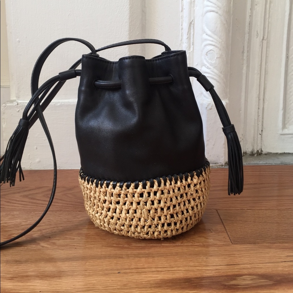 Loeffler Randall straw & leather bucket bag