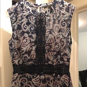 Bcbg blue print dress with crochet detail
