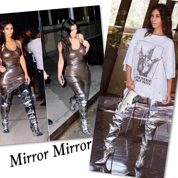 Silver Metallic Thigh High Mirror Boots - Picture 3 of 4