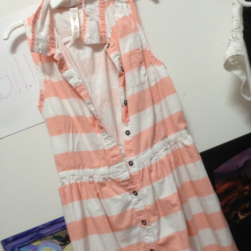 White and Pink striped button down dress
