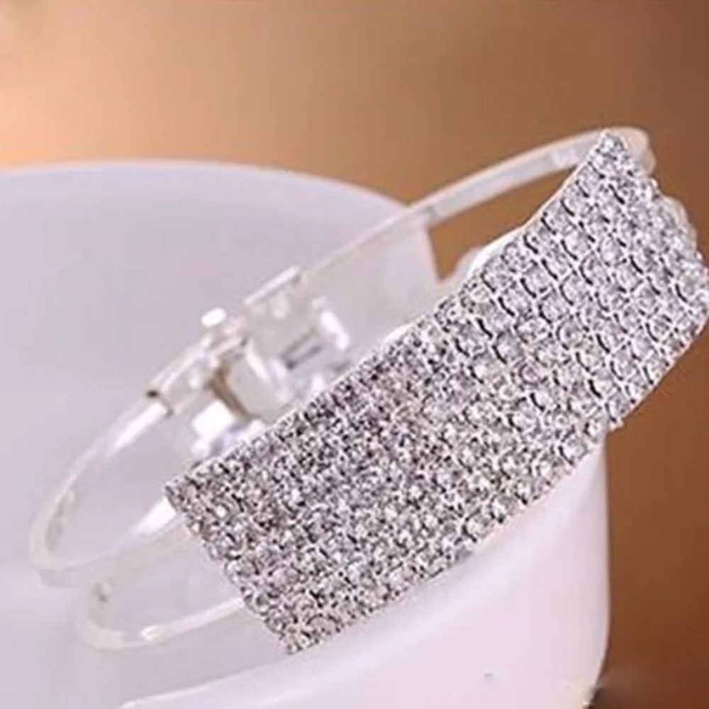 Silver bangle cuff bling bracelet