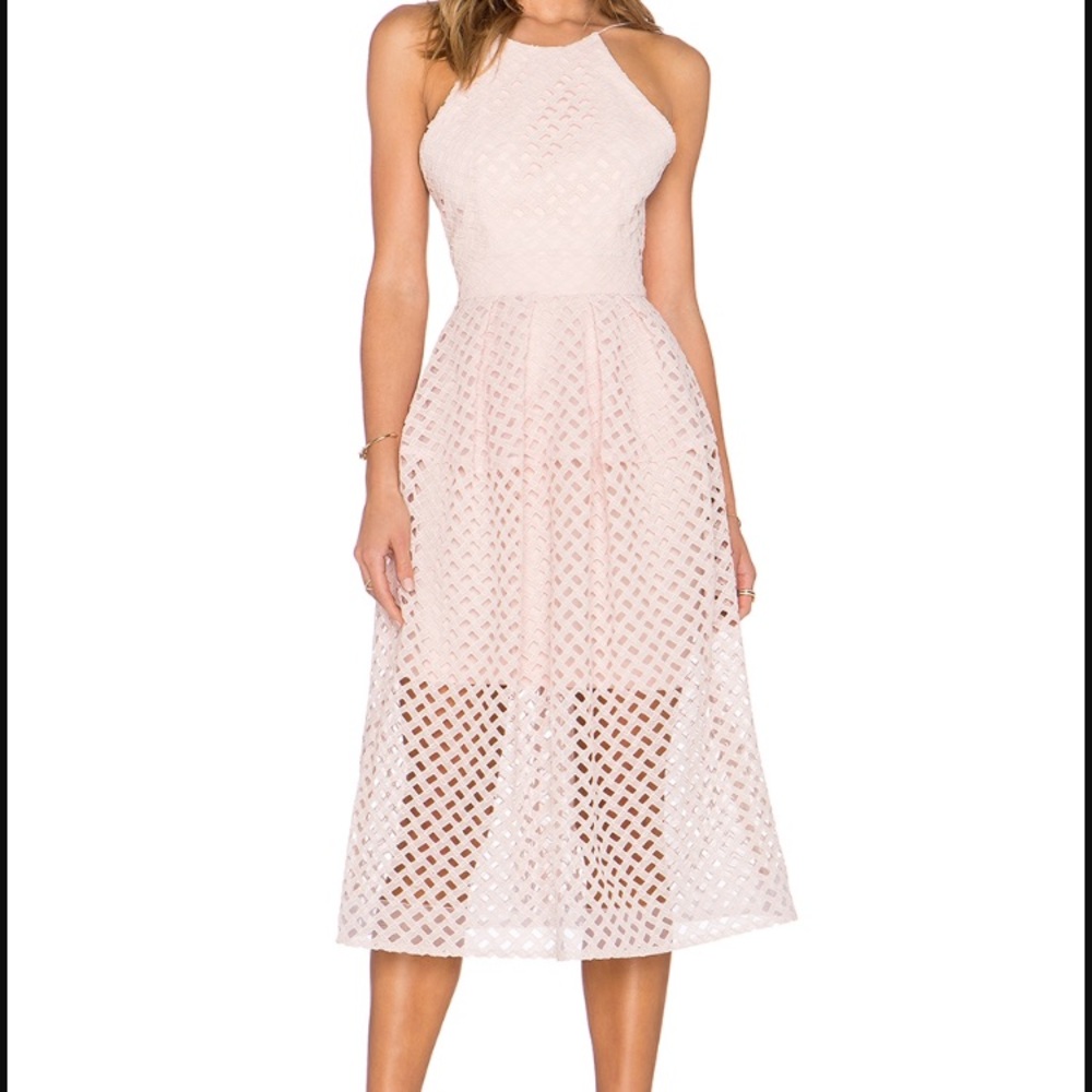 Nicholas Lattice Lace Tuck Ball Dress in Rose
