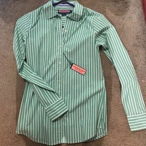 Vineyard vines green and white striped button down