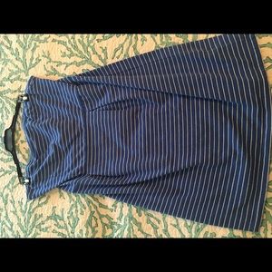 Strapless blue/white dress.