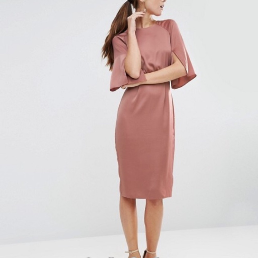 SALE SALE Satin Wiggle Dress with Split Sleeve