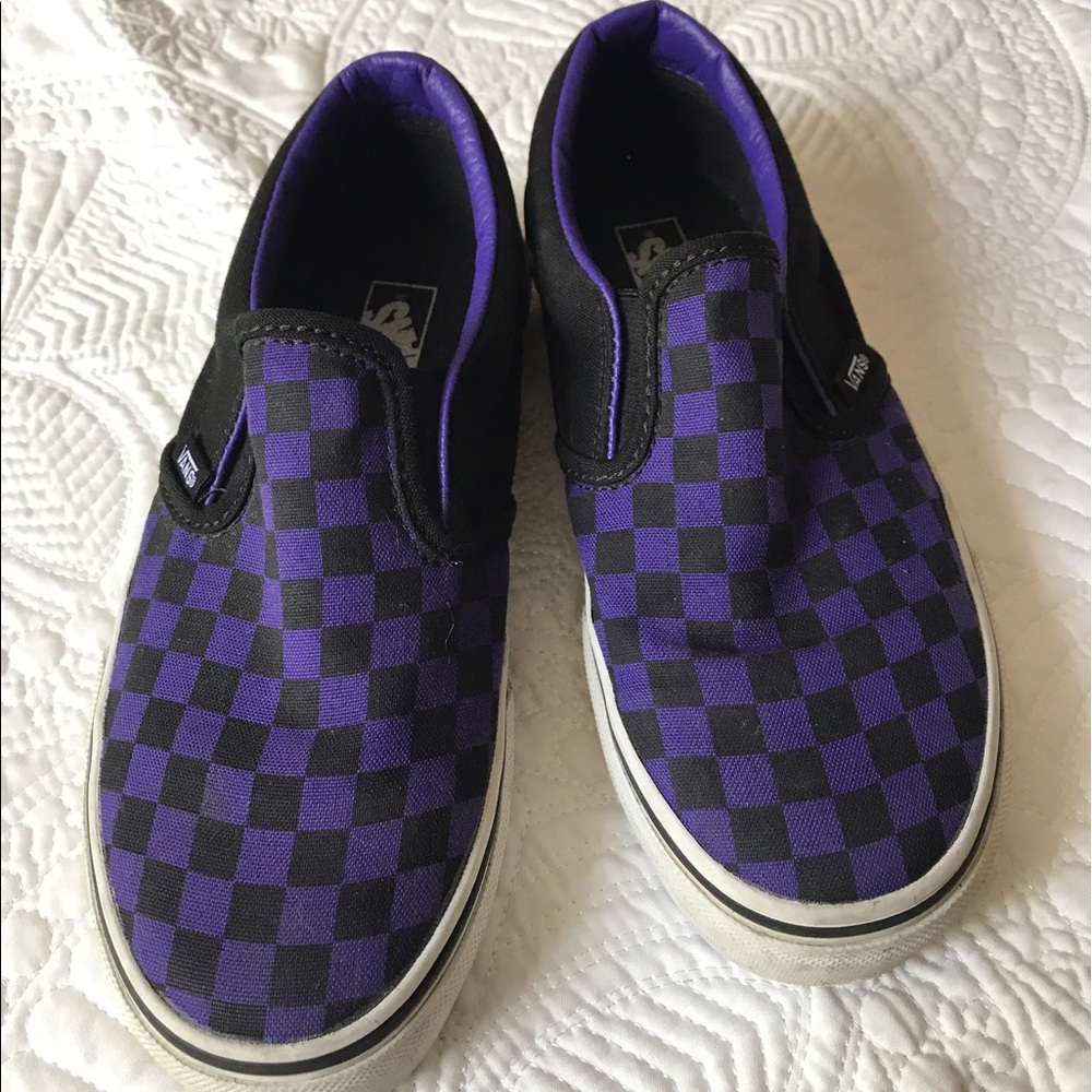 Vans Slip On Purple & Black Checkered Sneakers 2.5
