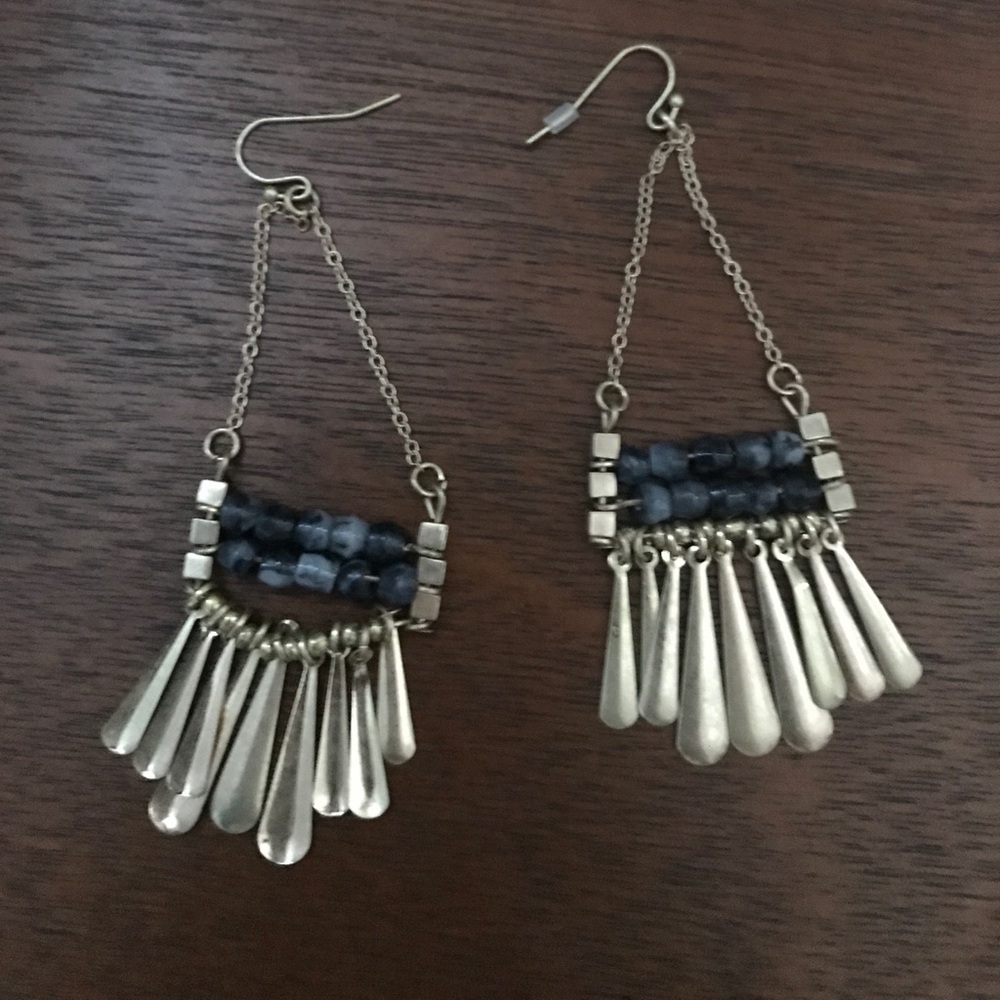 Chandelier gold and blue earrings