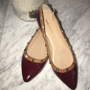 Sole society studded flats 7.5 deep red burgundy