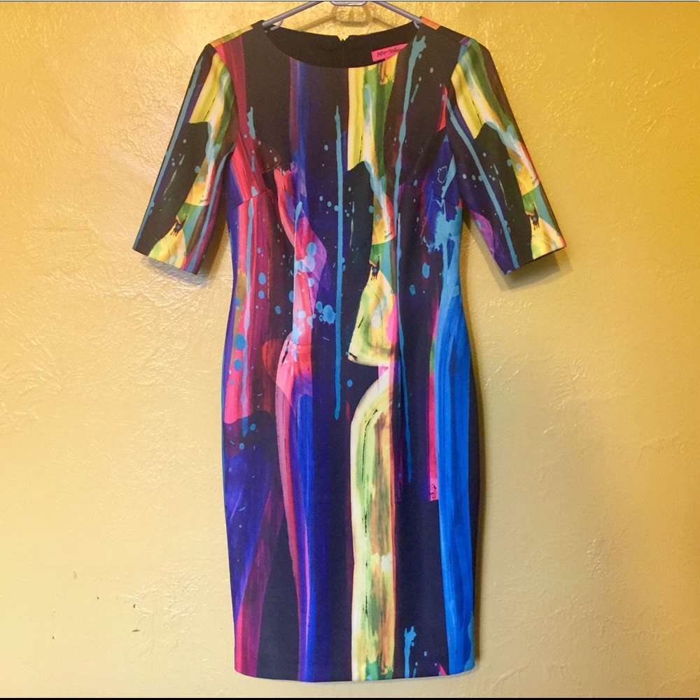 Betsey Johnson elbow sleeve paint splatter dress