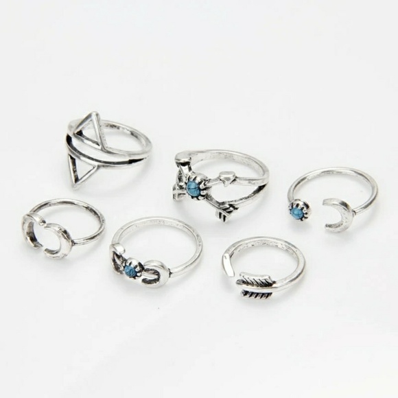 6PC Boho Turquoise Ring Set - Picture 2 of 5