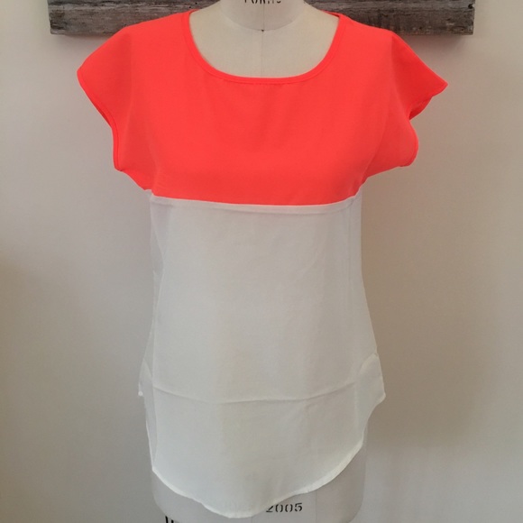 🍉 Cute Neon Summery Chiffon Color-block Blouse 🍉 - Picture 3 of 8