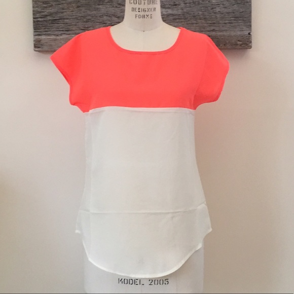 🍉 Cute Neon Summery Chiffon Color-block Blouse 🍉 - Picture 4 of 8