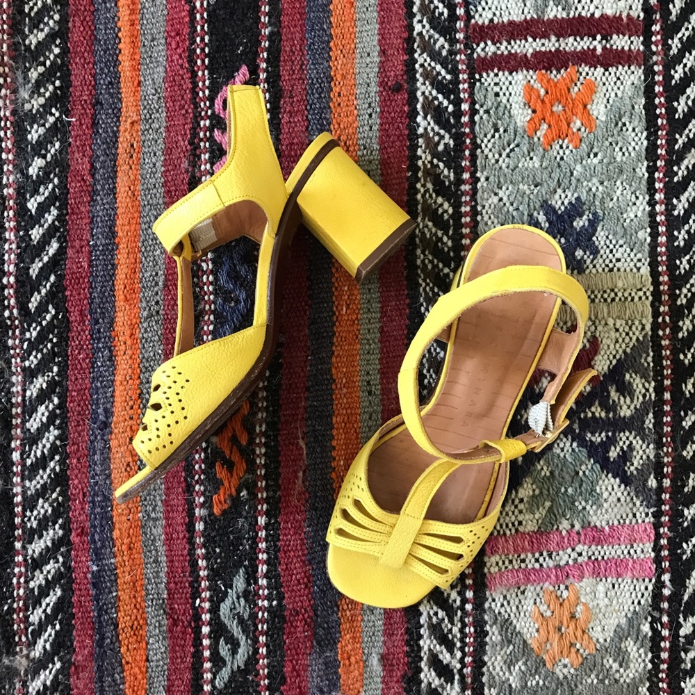 Yellow Chie Mihara T-Strap Block Heel Sandals