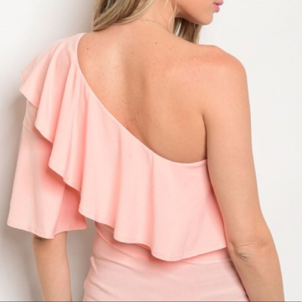 Light Pink One Shoulder Ruffle Top - Picture 4 of 5
