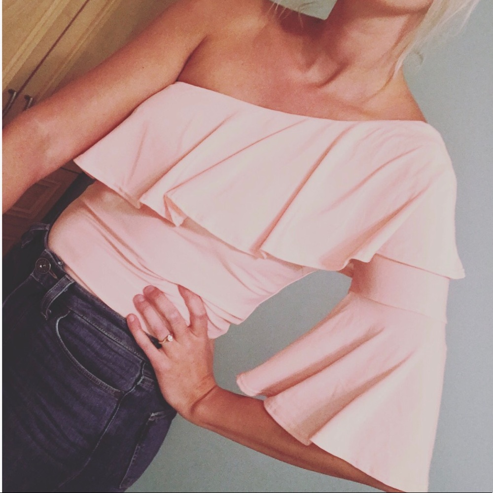Light Pink One Shoulder Ruffle Top - Picture 2 of 5