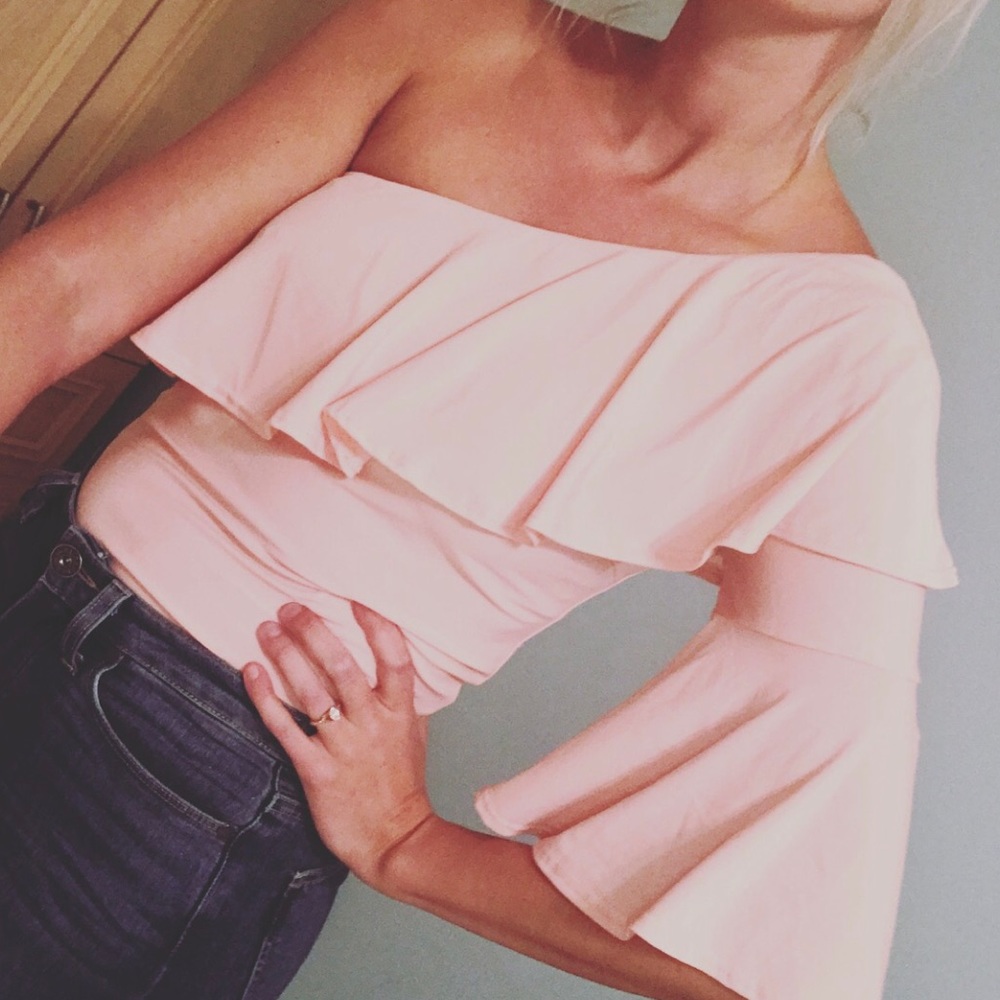Light Pink One Shoulder Ruffle Top - Picture 5 of 5