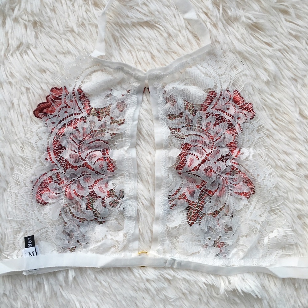 "Gabriela" ll White Lace Bralette w/ Rose Appliqué - Picture 4 of 5