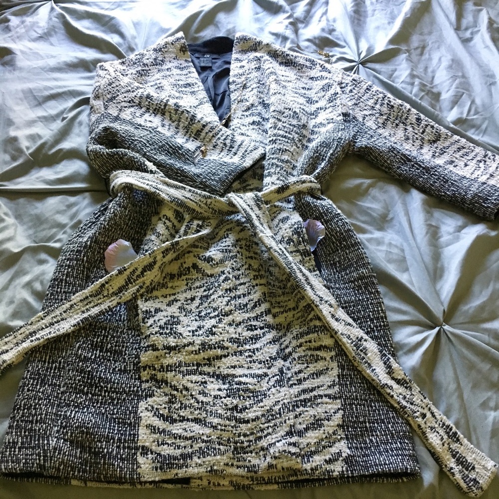 H&M Tweed Patterned Robe Coat XS - Picture 2 of 6