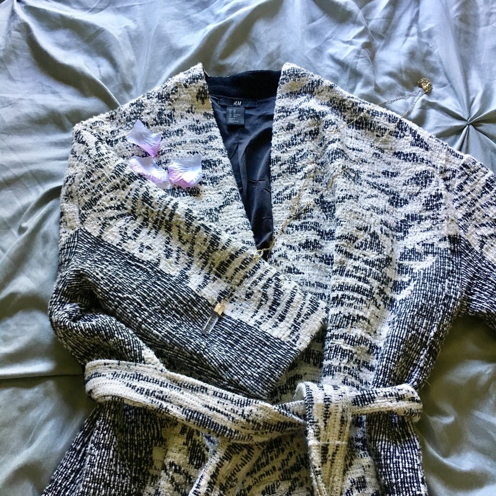 H&M Tweed Patterned Robe Coat XS - Picture 3 of 6