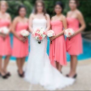 David's Bridal Coral Chiffon Dress 🌺🍹☀️