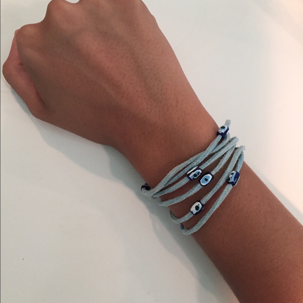 Blue evil eye wrap bracelet