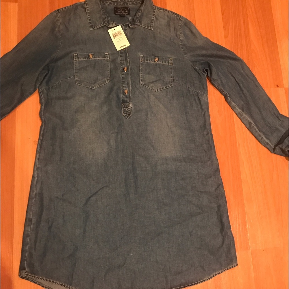 NWT Lucky Brand women blue denim dress Size L
