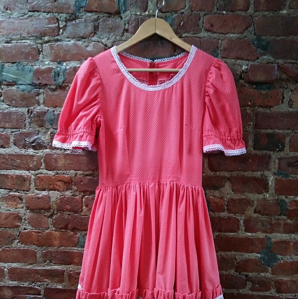 Vintage 1950s red orange rockabilly swing dress