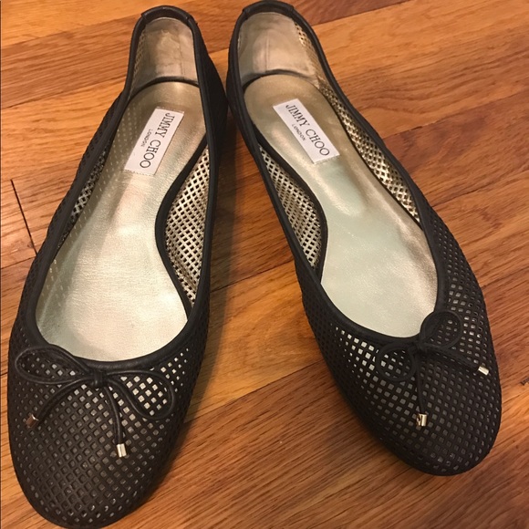 Jimmy Choo Shoes - JIMMY CHOO BLACK MESH NAPPA LEATHER FLATS, SIZE 9!