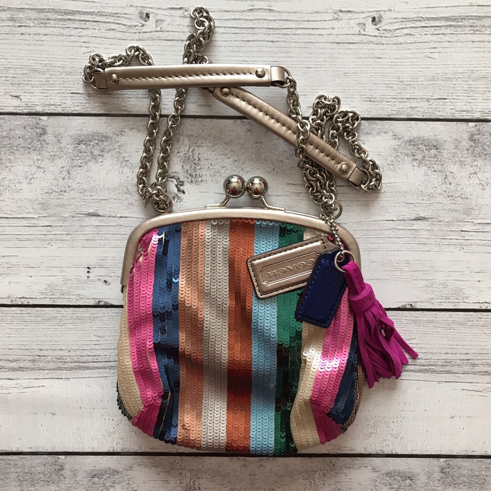 NWOT Coach Sequined Striped Poppy Frame Bag